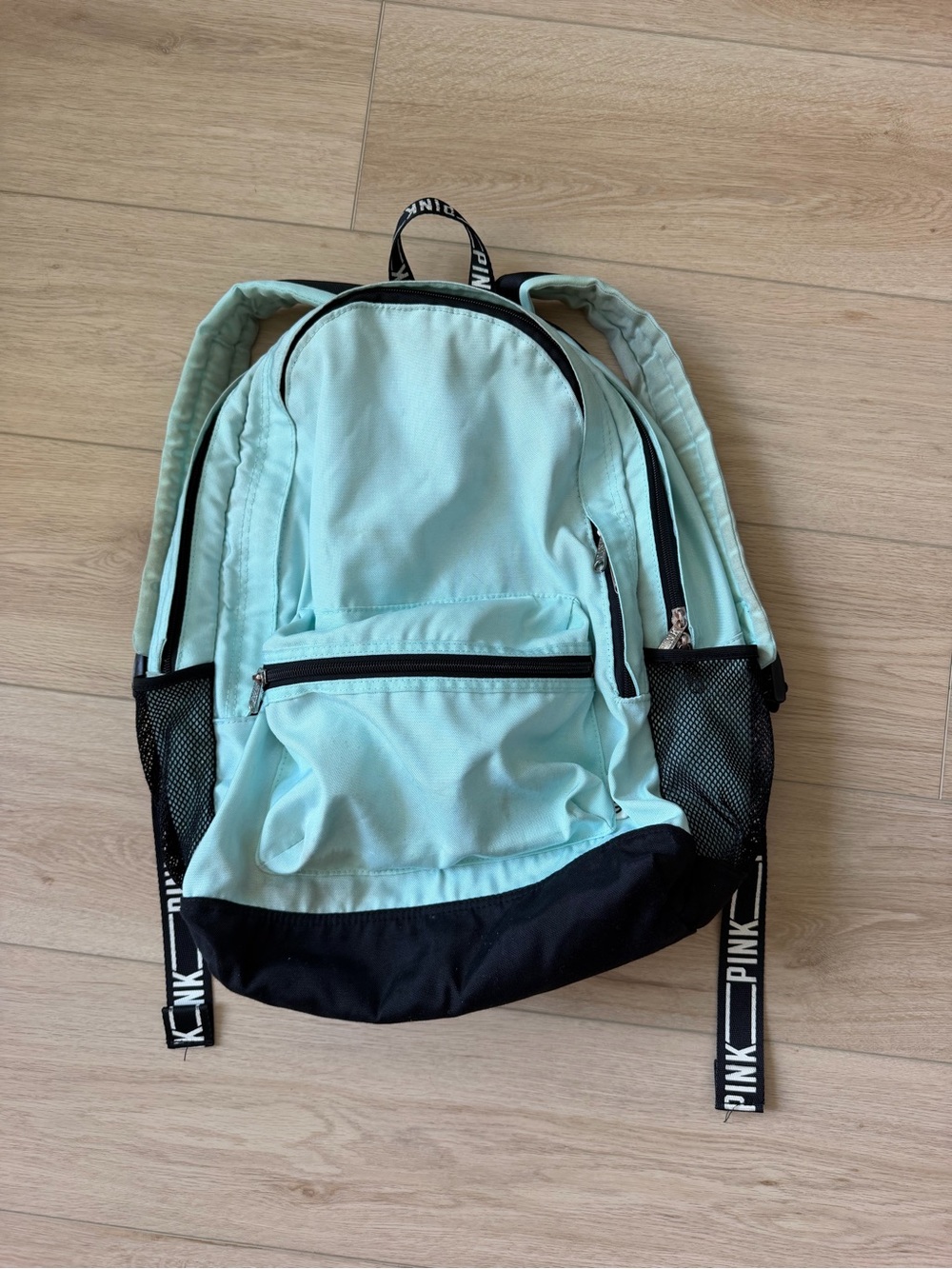 PINK Victoria's Secret Light Blue & Black Backpack